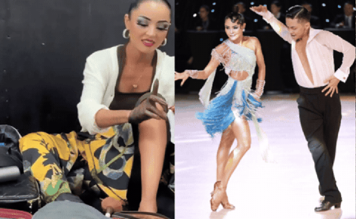 Kiện tướng Đặng Thu Hương - bạn nhảy của Phan Hiển miệt mài nhuộm da, già đi chục tuổi để không bị đối thủ "ăn thịt" trên sàn đấu