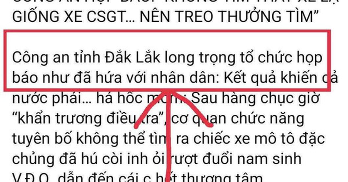 Công an Đắk Lắk cảnh báo thông tin giả mạo về vụ nam sinh lớp 12 tử vong