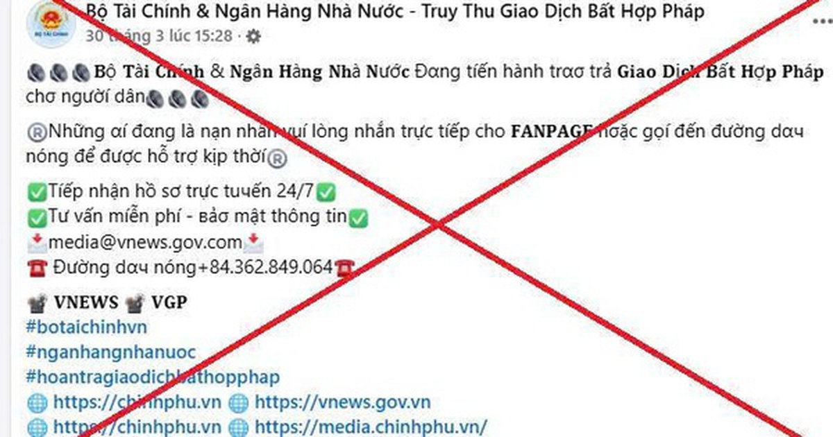 Xuất hiện trang Facebook mạo danh Bộ Tài chính nhằm lừa đảo chiếm đoạt tài sản