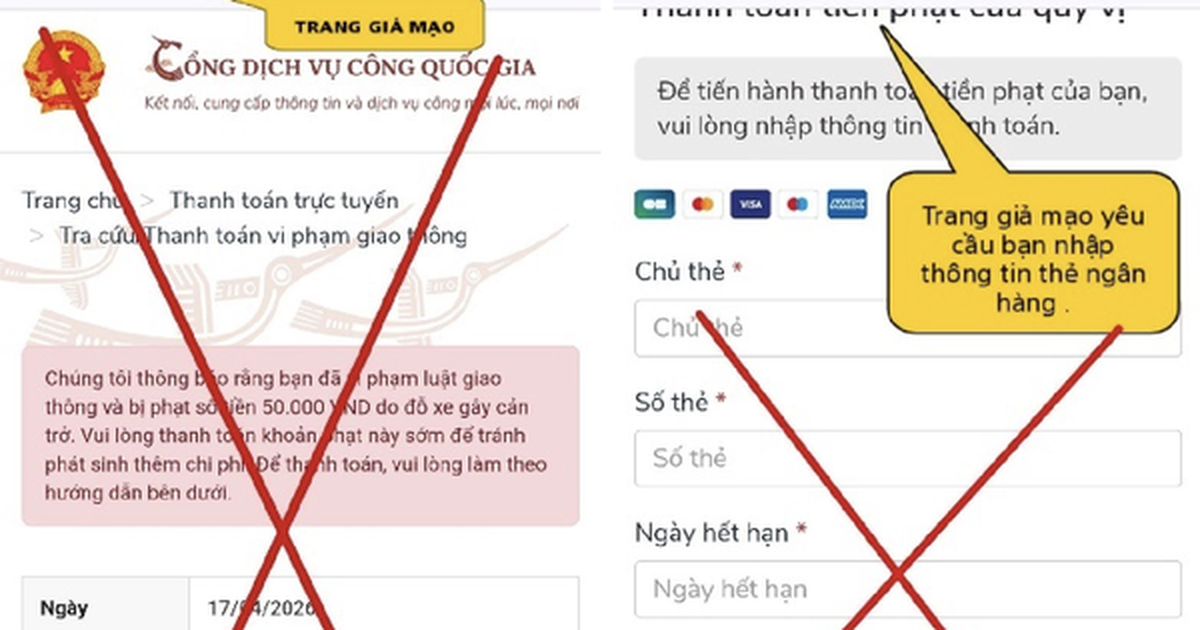 Cảnh báo chiêu lừa "phạt nguội 50.000 VND" qua website giả dịch vụ công