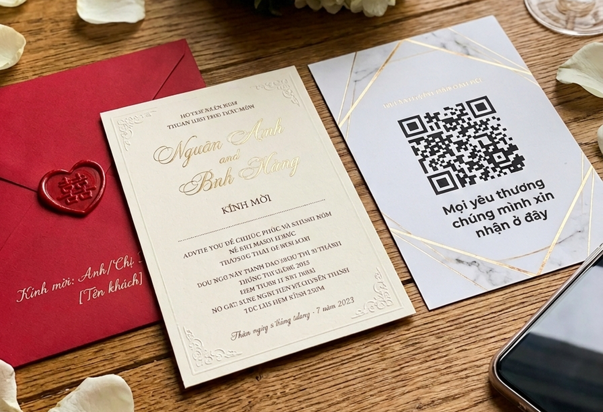 Vô duyên khi để mã QR chuyển khoản trong thiệp cưới