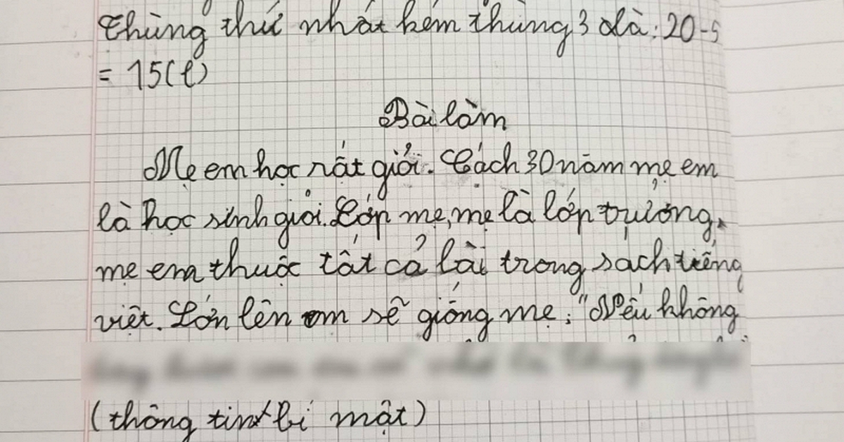 Học sinh lớp 1 kể "cách đây 30 năm mẹ là học sinh giỏi", đọc bí mật câu cuối mẹ rụng rời tay chân