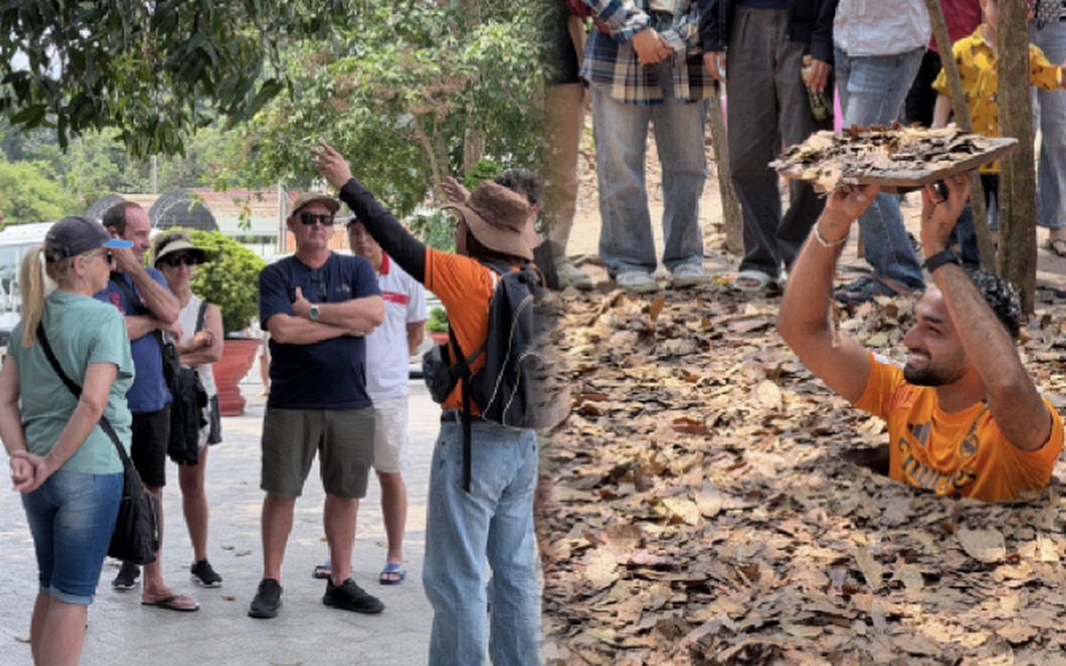 Khách Tây chăm chú nghe lịch sử tại Địa đạo Củ Chi ngày 30/4