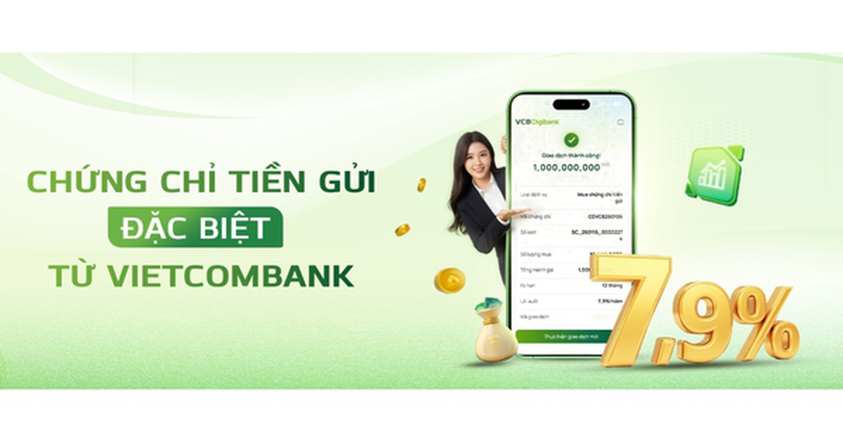 Ngân hàng Ngoại thương (Vietcombank) huy động tiền gửi với lãi suất lên tới 7,9% cho số tiền từ 100.000 đồng
