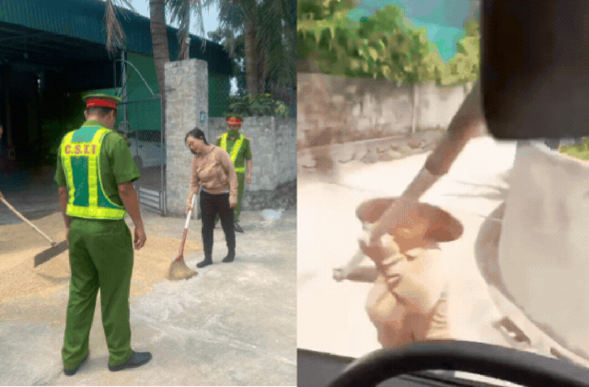 Công an làm việc với người phụ nữ phơi lúa giữa đường, cầm bồ cào đánh tài xế trong video gây xôn xao