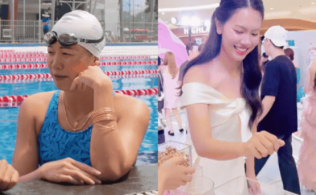 Ánh Viên dát vàng đầy người khiến dân mạng ngỡ ngàng: Vừa đám cưới xong đã vội đi dạy bơi?
