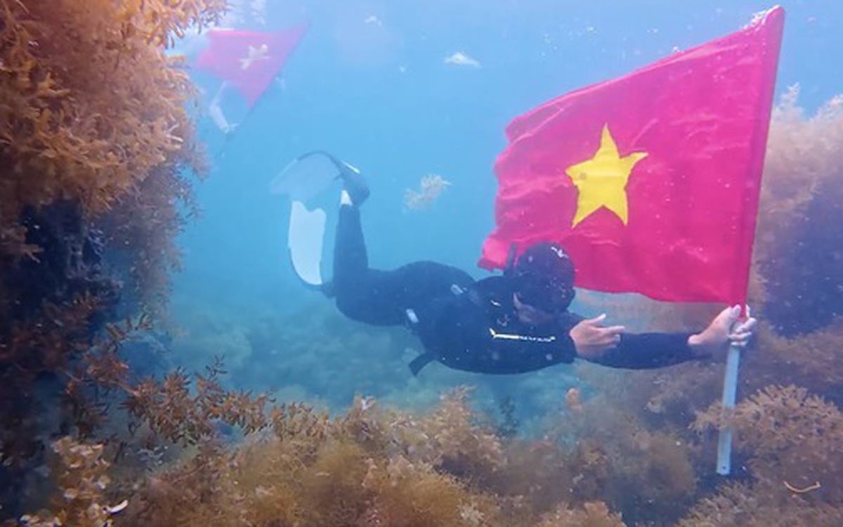 Mang cờ Tổ quốc xuống biển Quy Nhơn check-in, giới trẻ lan tỏa lòng yêu nước
