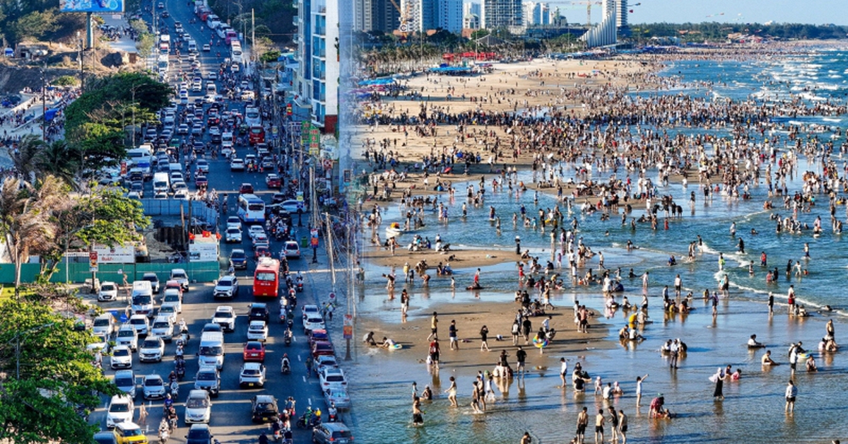 Vũng Tàu lễ này quá dữ: Gần 70.000 lượt khách đổ về trong 24 giờ, sóng người lấn át sóng biển