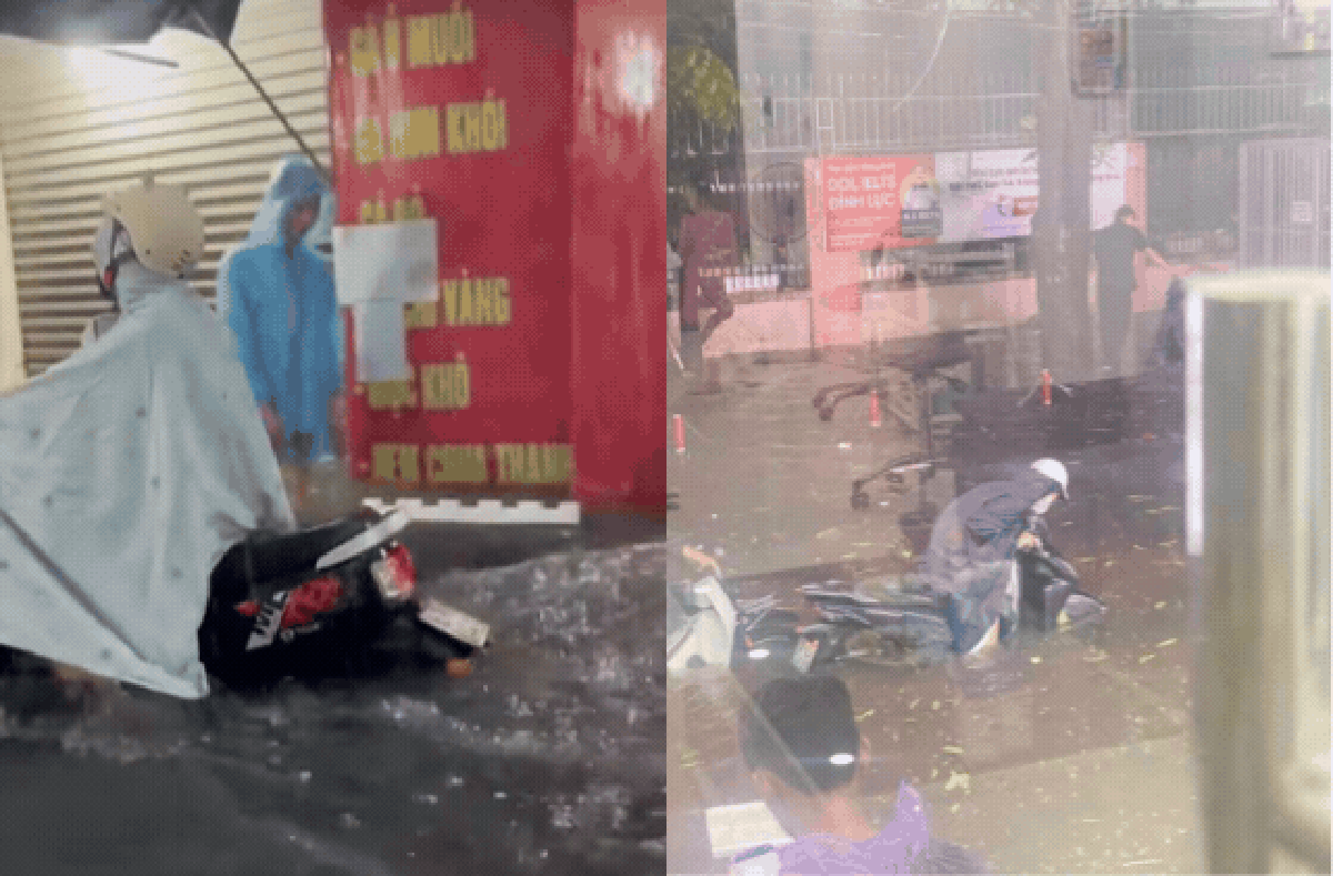 "Mưa vàng" giải nhiệt chưa dứt, người dân Hà Nội đã chật vật dắt xe, lội nước