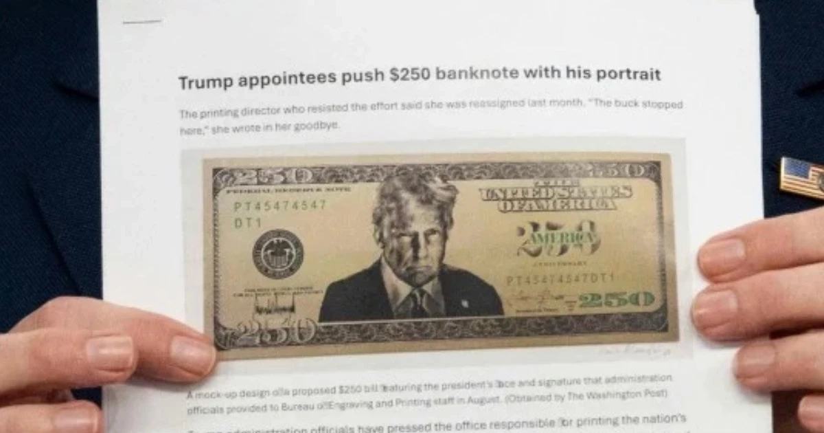 Bộ Tài chính Mỹ thiết kế tờ tiền 250 USD in hình Tổng thống Trump