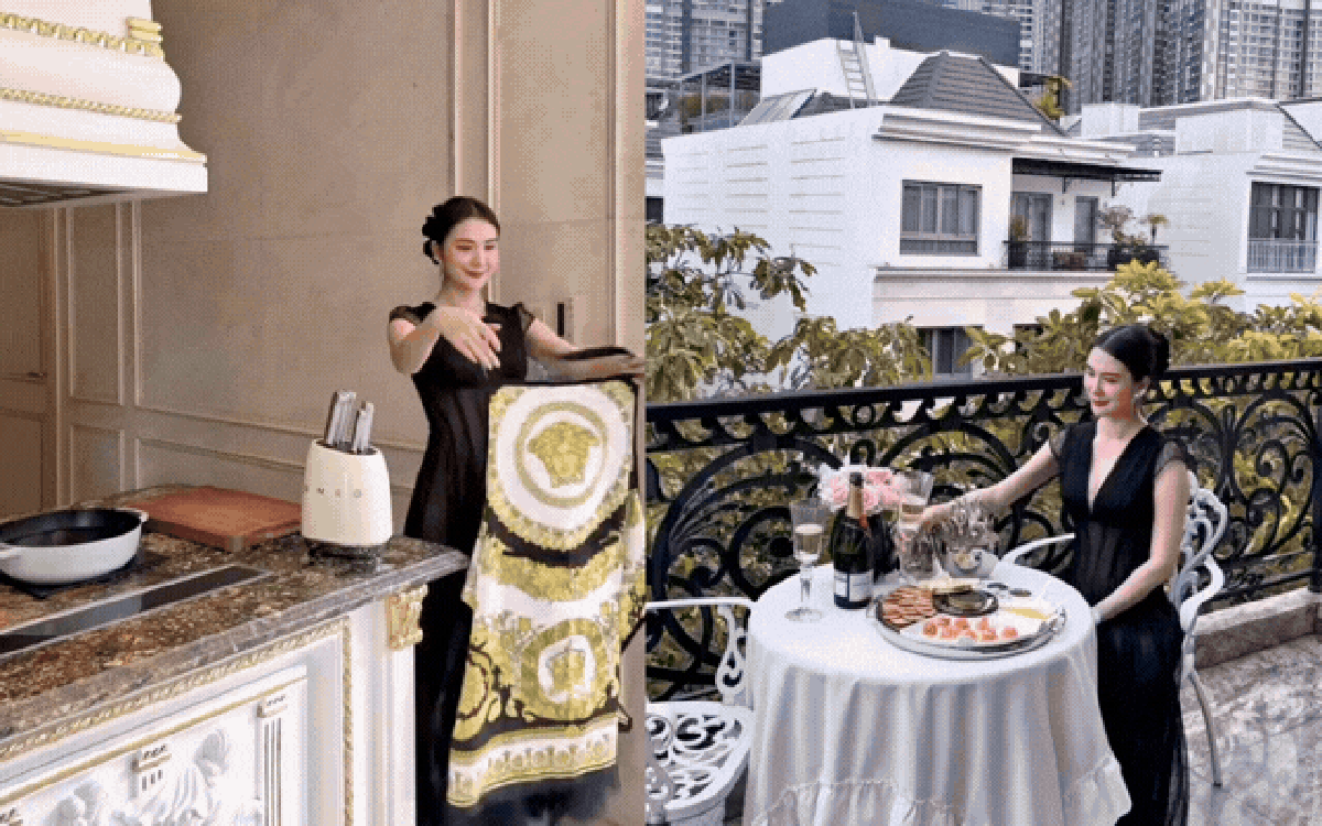 Nội trợ kiểu “phú bà” Ngọc Loan: Đeo tạp dề Versace, dùng nồi gang 10 triệu/ chiếc, ngồi ăn ngắm trọn Landmark 81