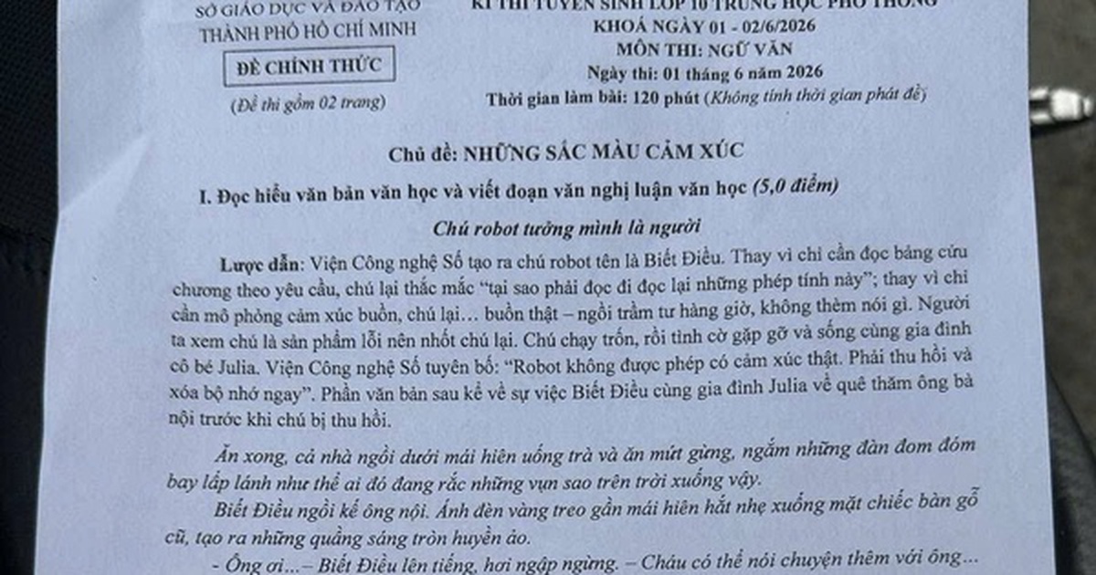 Đề văn lớp 10 tại TPHCM nói về sự cằn cỗi của cảm xúc