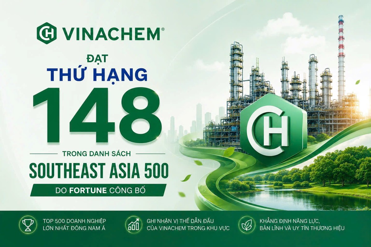 Doanh thu 2,4 tỷ USD, Vinachem lần đầu có tên trong bảng xếp hạng 500 doanh nghiệp Đông Nam Á của Fortune