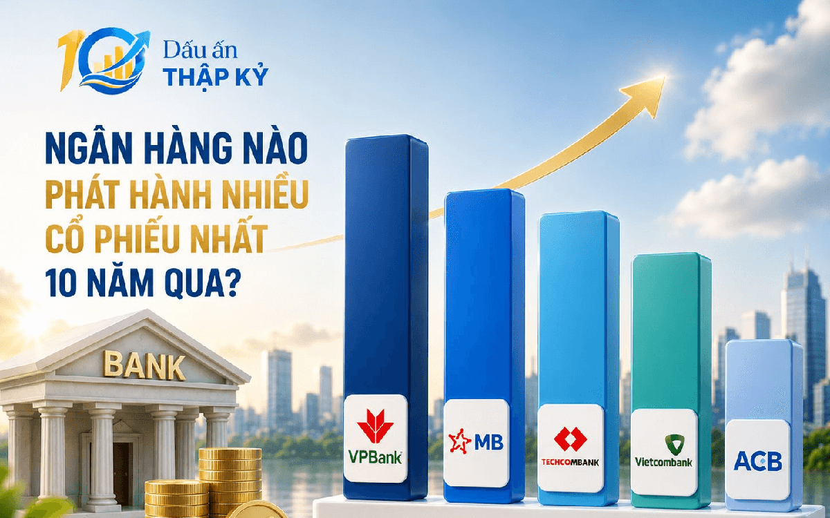 Các ngân hàng phát hành thêm gần 67 tỷ cổ phiếu trong 10 năm qua: Nhà băng nào dẫn đầu?