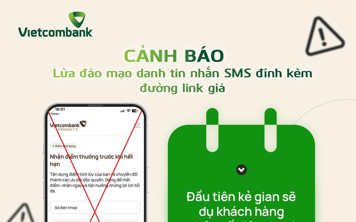 Vietcombank cảnh báo: Khách hàng có thể mất sạch tiền trong thẻ nếu làm theo tin nhắn này