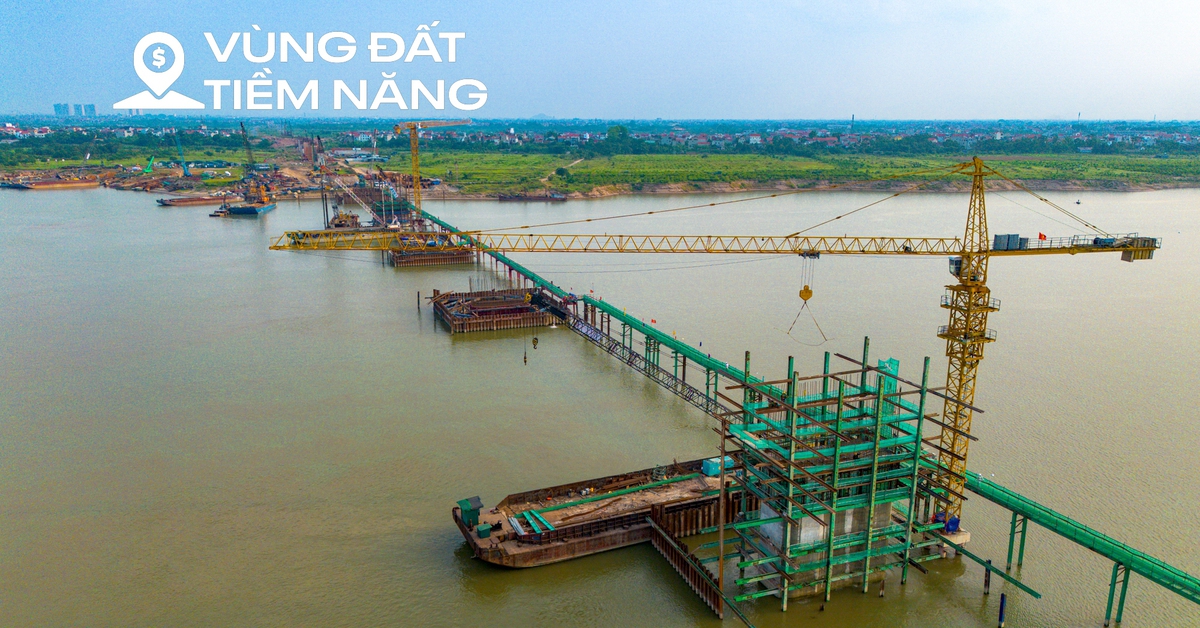 Cận cảnh cây cầu gần 10.000 tỷ đồng vượt sông Hồng đang thành hình nằm cạnh loạt đại đô thị quy mô lớn của Vinhomes và Sun Group