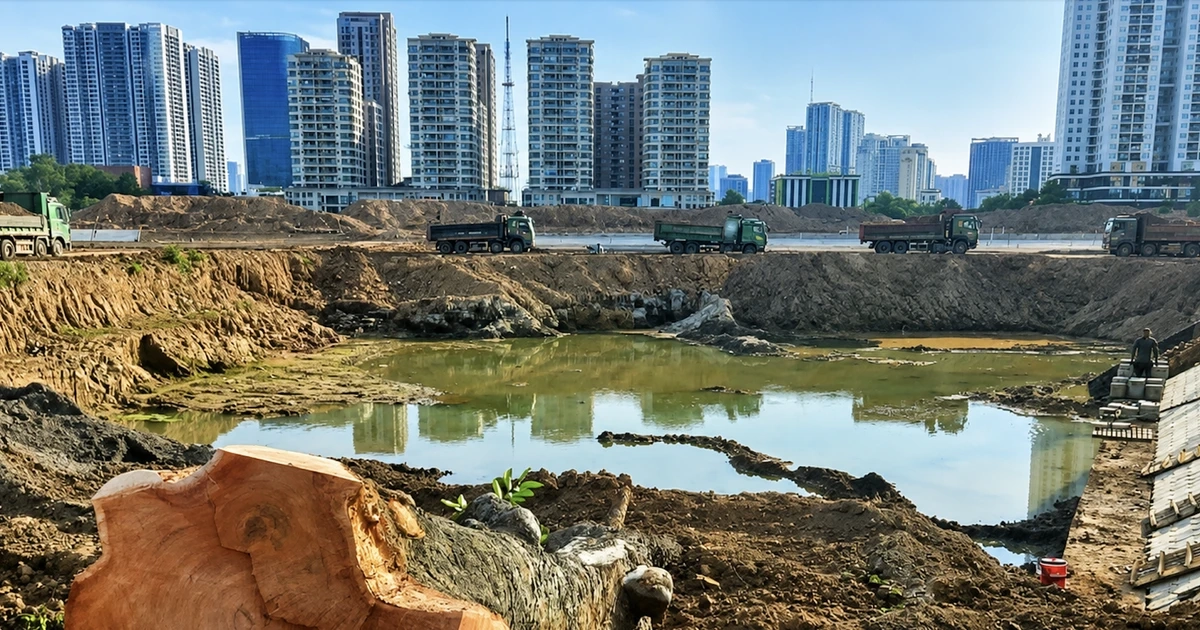 Hàng loạt cây xà cừ cổ thụ bị chặt hạ bên dự án hồ điều hòa Đồng Bông 2