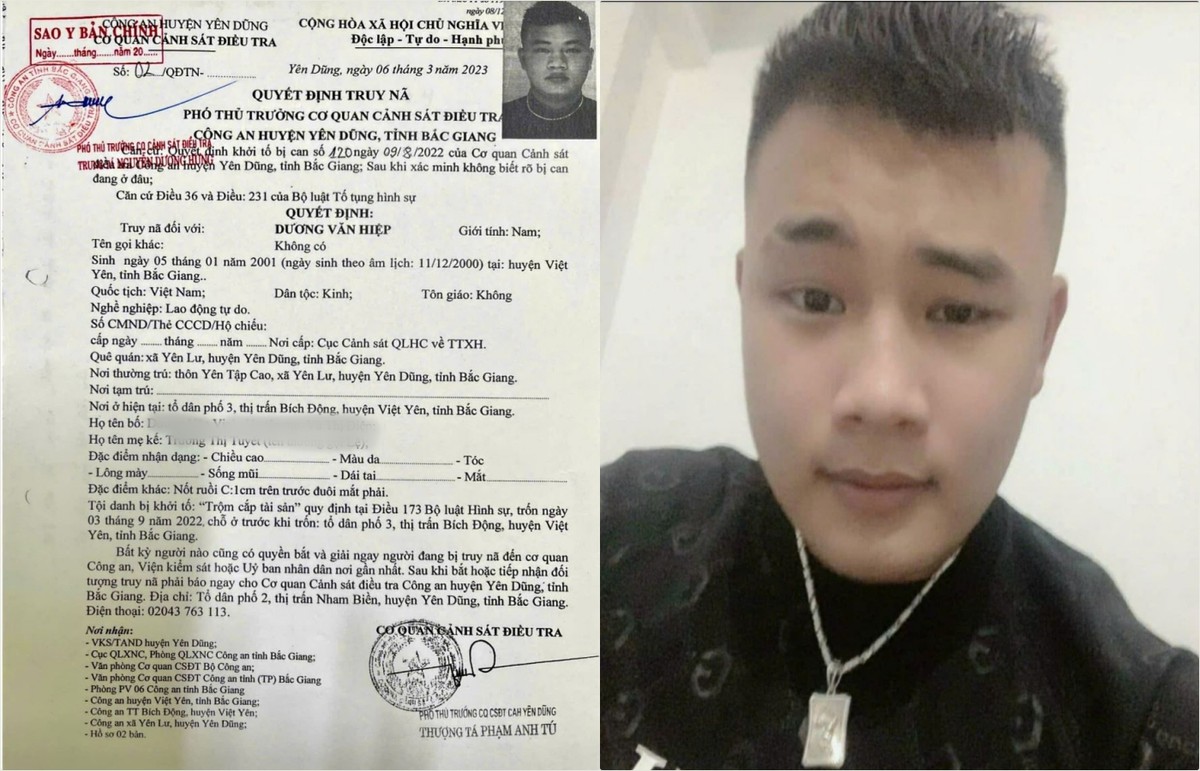 Công an truy nã, kêu gọi Dương Văn Hiệp SN 2001 ra đầu thú