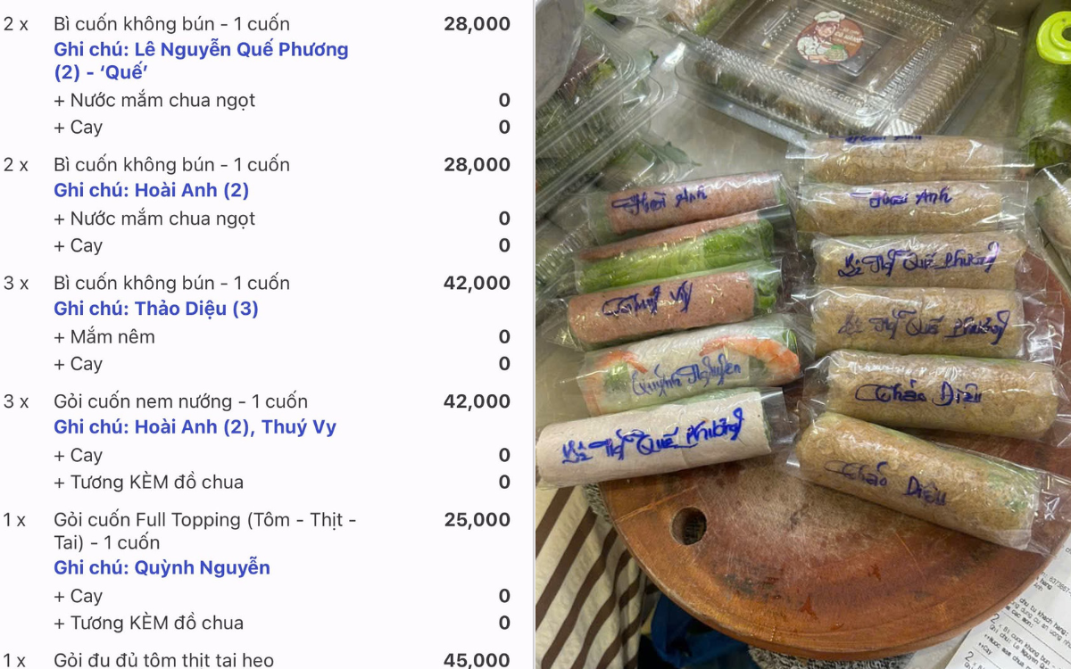 Khách đặt 26 chiếc gỏi cuốn, yêu cầu ghi tên riêng từng người, kèm các loại nước chấm khác nhau: Chủ quán nói lý do vẫn nhận đơn