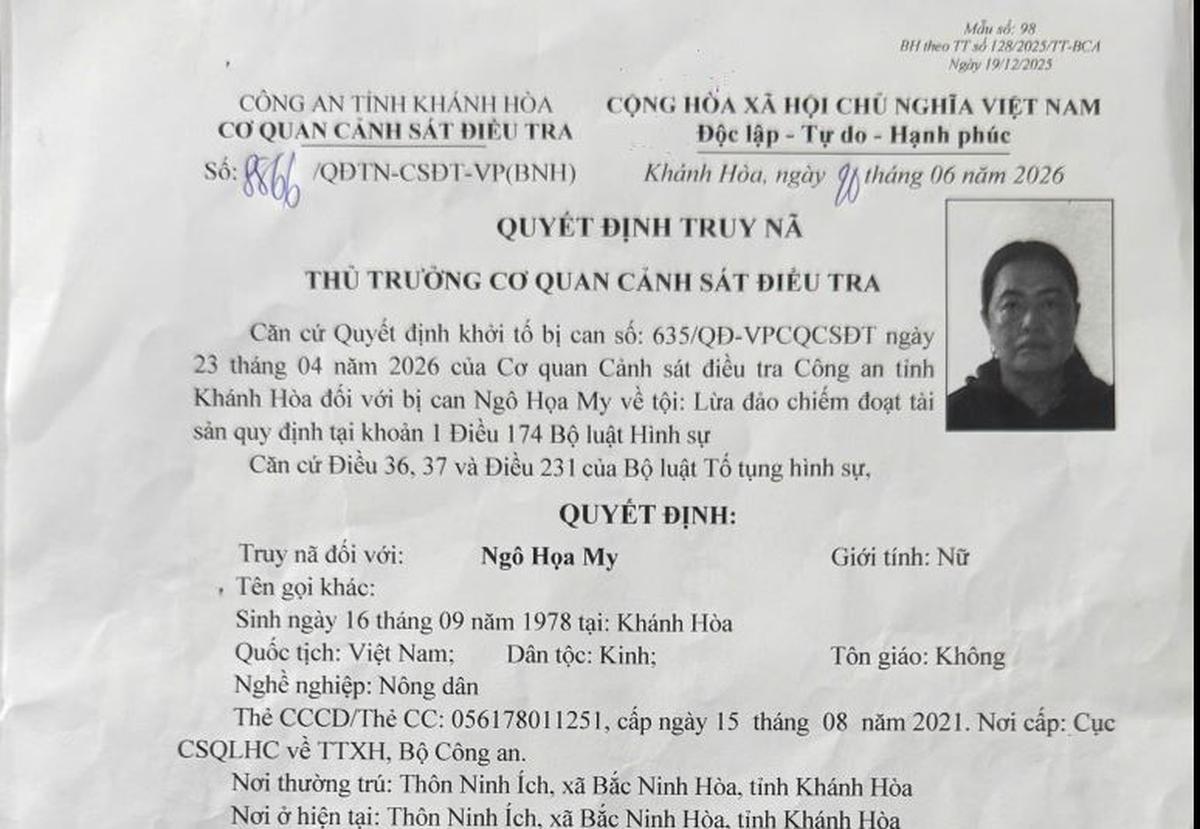 Quyết định truy nã Ngô Họa My SN 1978