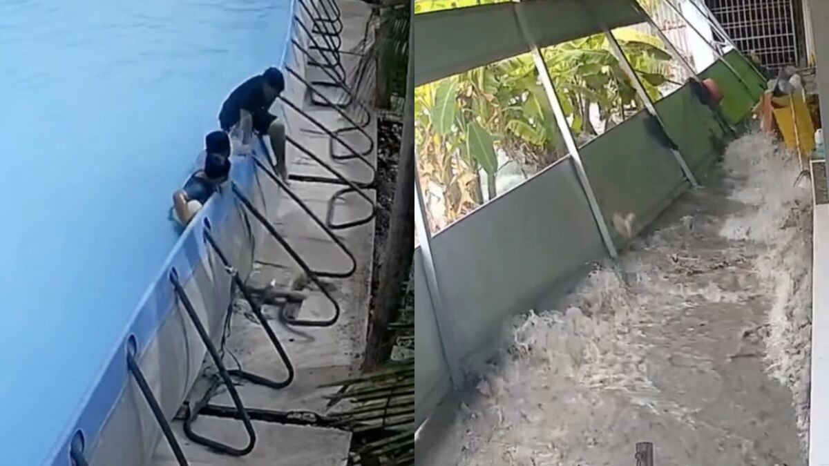 Cảnh "khối nghỉ hè" phá sập hồ bơi, cuốn trôi đồ đạc khiến dân mạng ngẩn ngơ