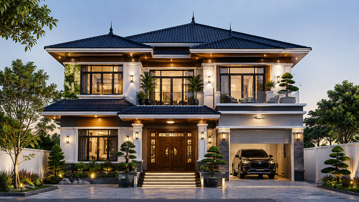 Chi phí xây nhà mái Nhật 2 tầng 100m² có gara ô tô bao nhiêu?