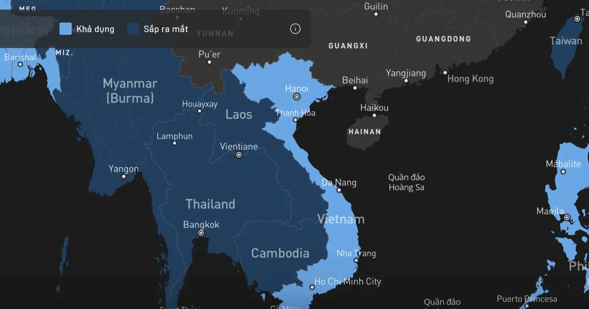 Bản đồ dịch vụ internet vệ tinh Starlink tại Việt Nam đã hiển thị tên 2 quần đảo Hoàng Sa và Trường Sa