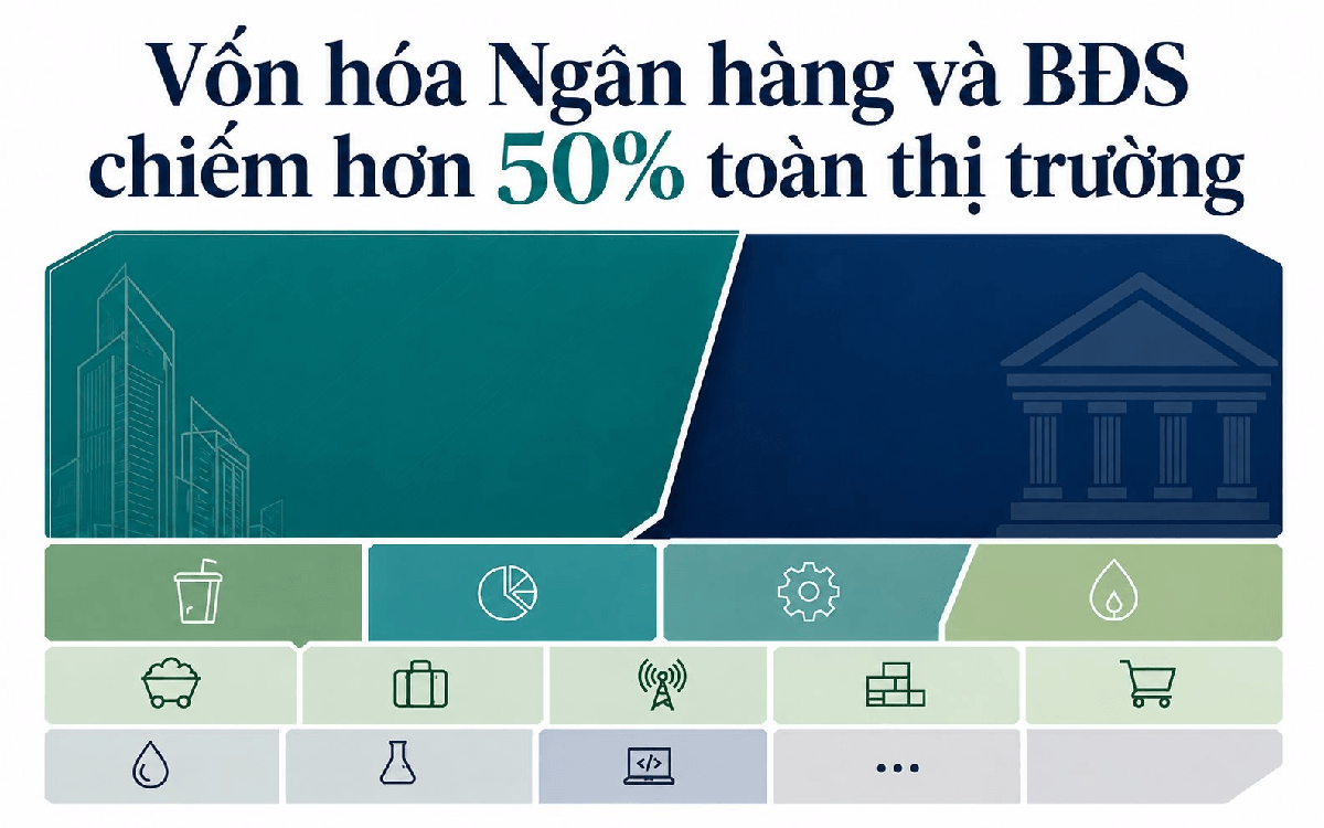 Hơn 10 triệu tỷ đồng vốn hóa toàn thị trường: Ngành bất động sản và ngân hàng chiếm quá nửa