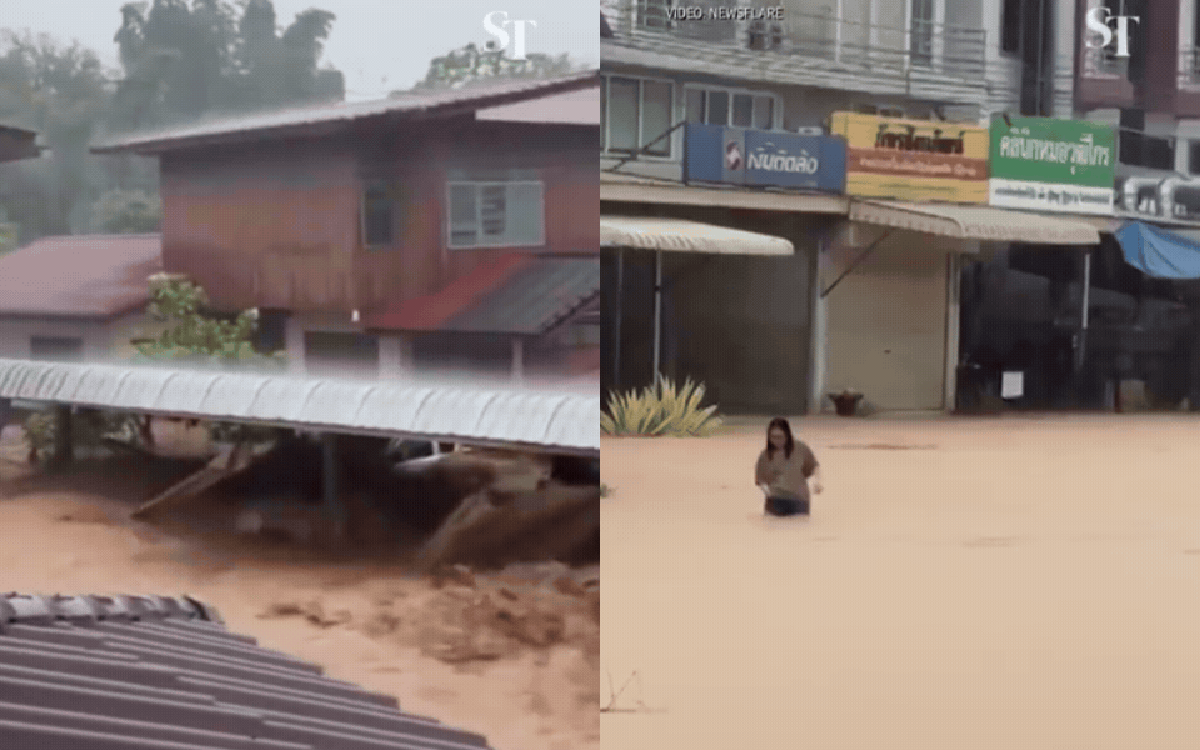 Cảnh tượng kinh hoàng ở Thái Lan: Lũ quét cuồn cuộn ập vào nhà dân, 1 cây cầu bị nước lũ cuốn phăng