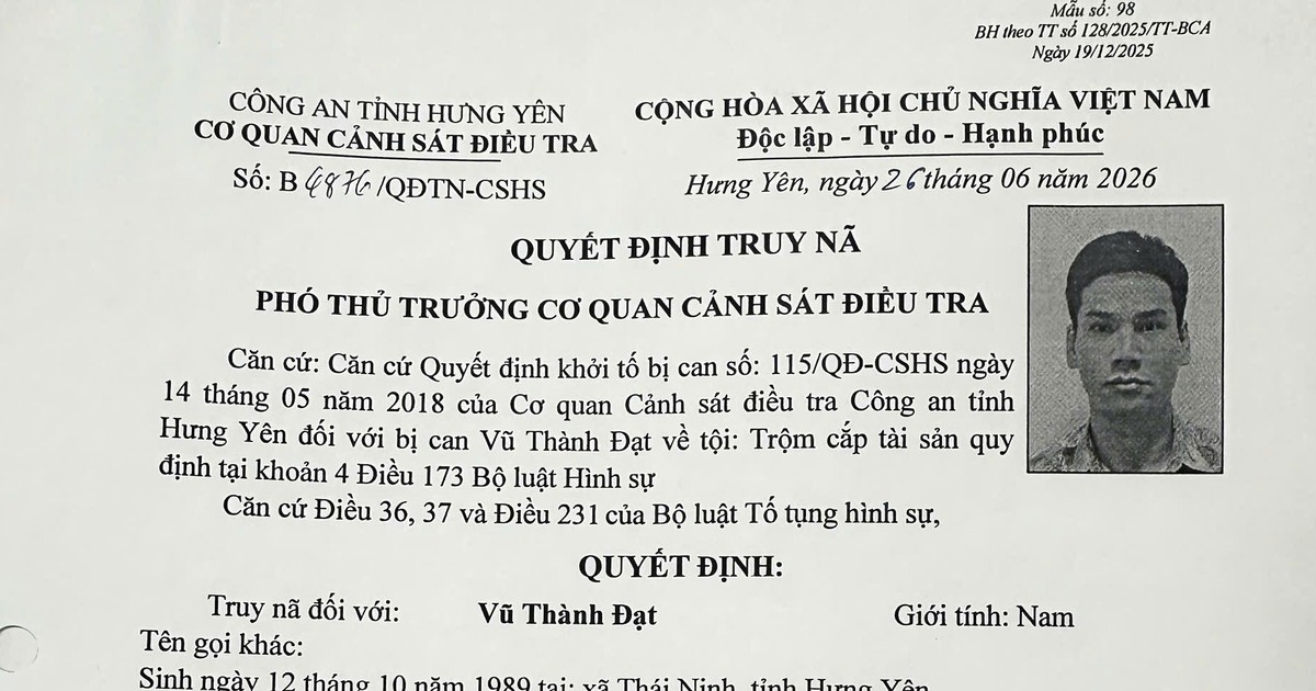 Công an kêu gọi bị can Vũ Thành Đạt SN 1989 sớm ra đầu thú