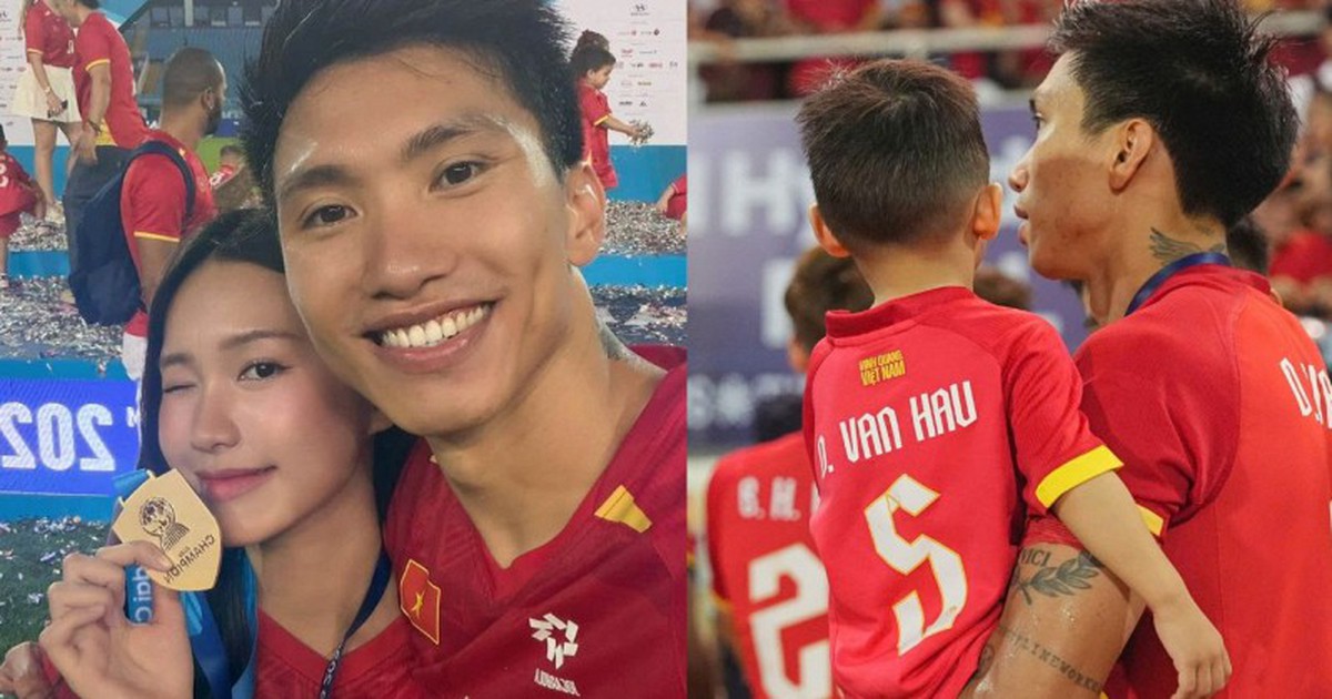 Văn Hậu hạnh phúc ôm Doãn Hải My ăn mừng Việt Nam vô địch, nhắn gửi cực ngọt: "Bố yêu 2 mẹ con"