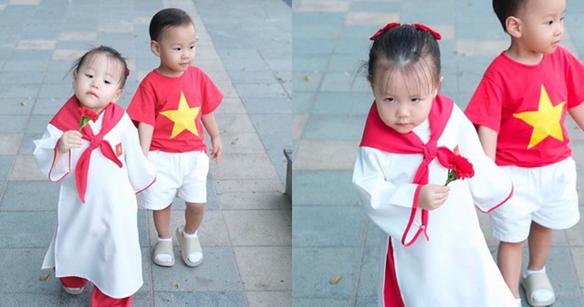 Phương Oanh khoe ảnh cặp sinh đôi mừng Tết Độc Lập, nhìn biểu cảm của cô con gái mà ai cũng phì cười