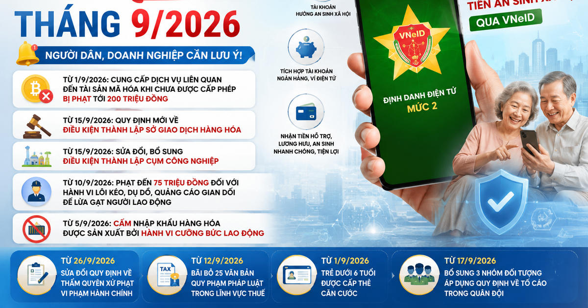 Loạt chính sách mới có hiệu lực từ tháng 9/2026...