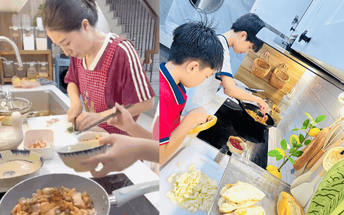 Mẹ đảm ở Hà Nội dạy con trai vào bếp nấu ăn suốt 1 tháng hè: Nhìn mâm cơm bé làm, các mẹ thi nhau vào nhận "con rể"