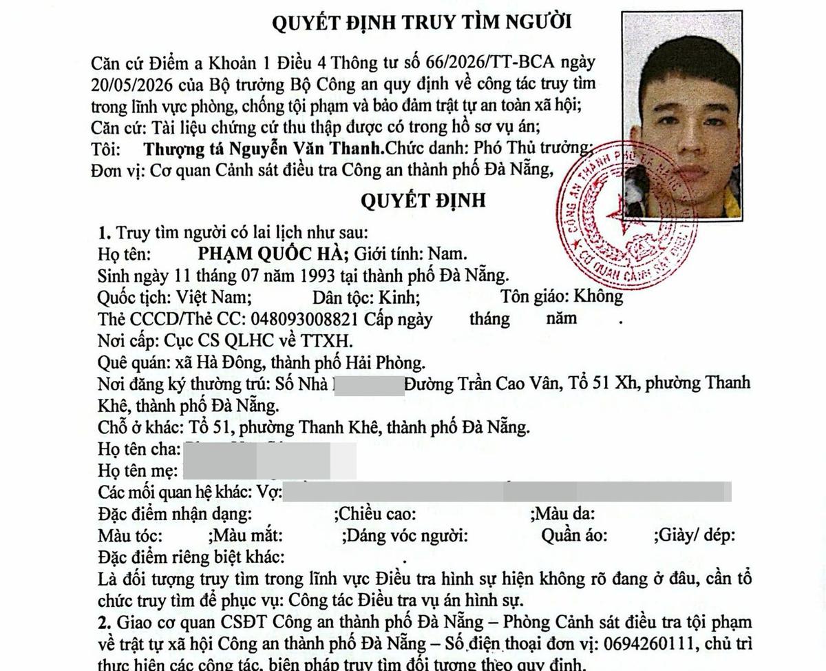 Công an truy tìm người tên Phạm Quốc Hà SN 1993