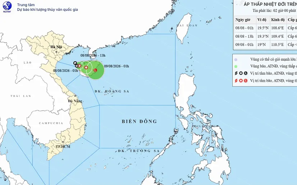 Áp thấp nhiệt đới giật cấp 8 trên Vịnh Bắc Bộ, nhiều vùng biển sóng cao đến 4m