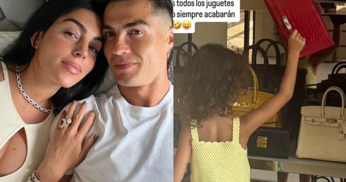 "Rich kid" nhà Ronaldo lấy túi Hermes làm đồ chơi