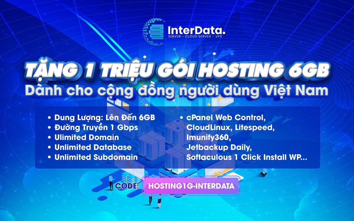 InterData tặng miễn phí lưu trữ web NVMe dung lượng 6GB, tốc độ mạng 1Gbps