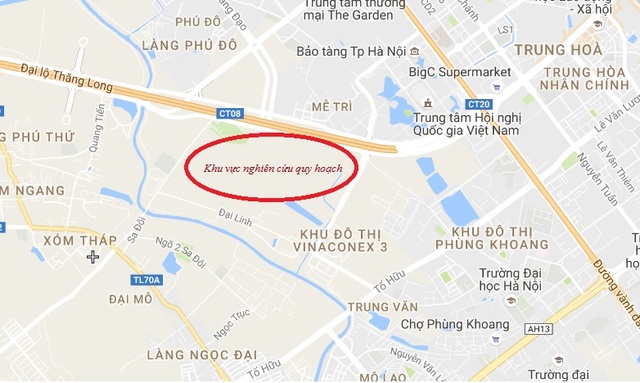Khu vực nghiên cứu quy hoạch dự án khu vực năng đô thị Nam đại lộ Thăng Long.