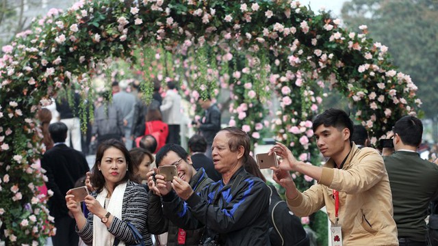 Các khách mời ghi lại khoảnh khắc tại lễ hội hoa.