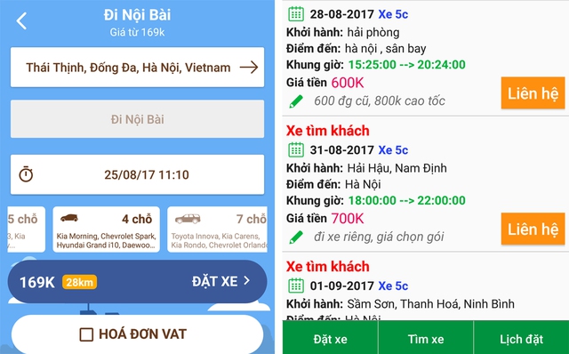 
Những mức giá “không tưởng” đang có trên ứng dụng kết nối của các startup Việt Nam. Ảnh chụp màn hình
