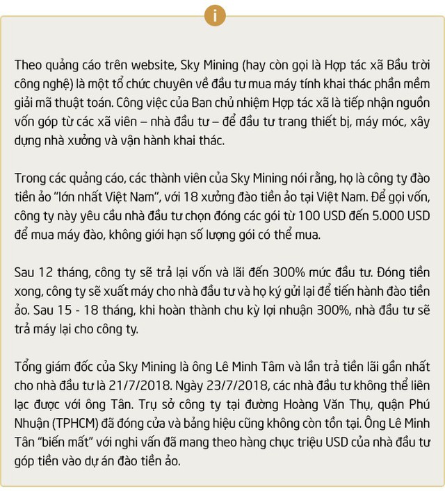 “Dự án đào tiền ảo lớn nhất Việt Nam”: Giải mã vụ chạy trốn của CEO Sky Mining Lê Minh Tâm - Ảnh 9.
