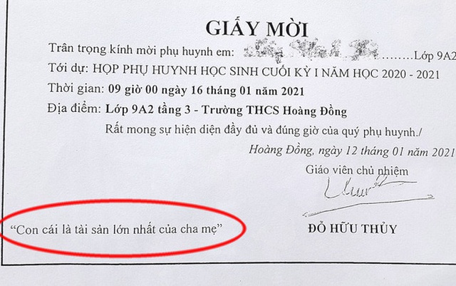 Giấy mời họp phụ huynh hot nhất MXH hôm nay: Chỉ một dòng chữ đủ khiến bố mẹ phải bật dậy