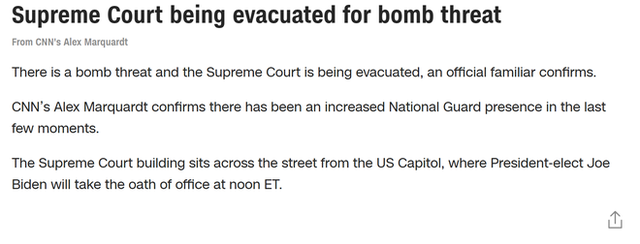 [NÓNG] Xuất hiện mối đe dọa đánh bom ở Tòa án Tối cao Mỹ ngay trước lễ nhậm chức của ông Biden - Ảnh 3.