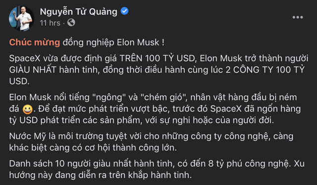 CEO BKAV Nguyễn Tử Quảng nói về đồng nghiệp Elon Musk: Ngông, chém gió, nhân vật hàng đầu bị ném đá - Ảnh 1. CEO BKAV Nguyễn Tử Quảng nói về đồng nghiệp Elon Musk: Ngông, chém gió, nhân vật hàng đầu bị ném đá - Ảnh 1.