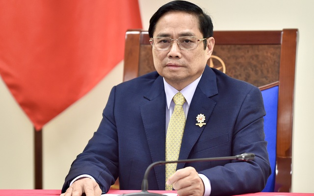 Thủ tướng Phạm Minh Chính khẳng định Việt Nam tiếp tục cam kết mạnh mẽ đóng góp cho nỗ lực toàn cầu ứng phó biến đổi khí hậu và phối hợp chặt chẽ với Anh để bảo đảm thành công của hội nghị COP26 sắp tới. Ảnh: VGP/Nhật Bắc