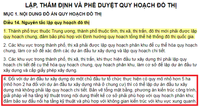 Khoản 4, Điều 14 Nghị định số 37/2015/NĐ-CP quy định về trường hợp miễn quy hoạch chi tiết.