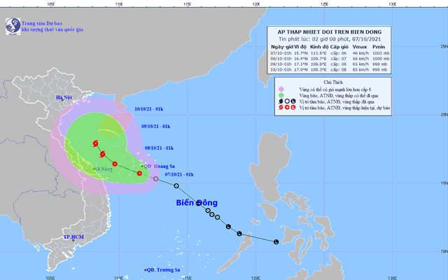 Dự báo hướng di chuyển của áp thấp nhiệt đới - Nguồn: Trung tâm Dự báo khí tượng thủy văn quốc gia