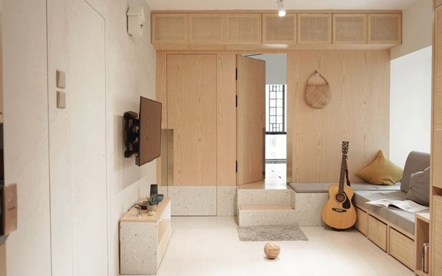 Căn hộ 12m² được sử dụng toàn nội thất thông minh giúp không gian sống đủ dùng cho cả gia đình trẻ