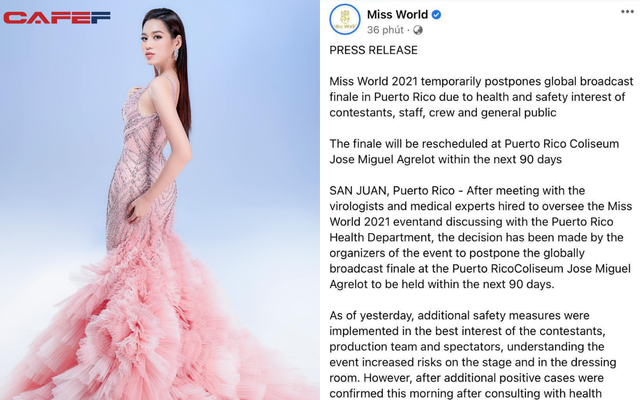 Nóng: BTC Miss World 2021 thông báo hoãn đêm chung kết vì có thí sinh nhiễm COVID-19 ngay trước giờ G